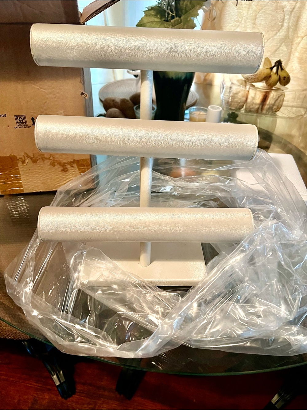 White Three-Tier Jewelry T-Bar Display Stand